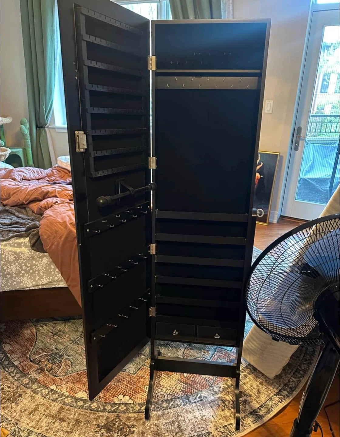 Standing Jewelry Armoire with Mirror - Black - photo 2