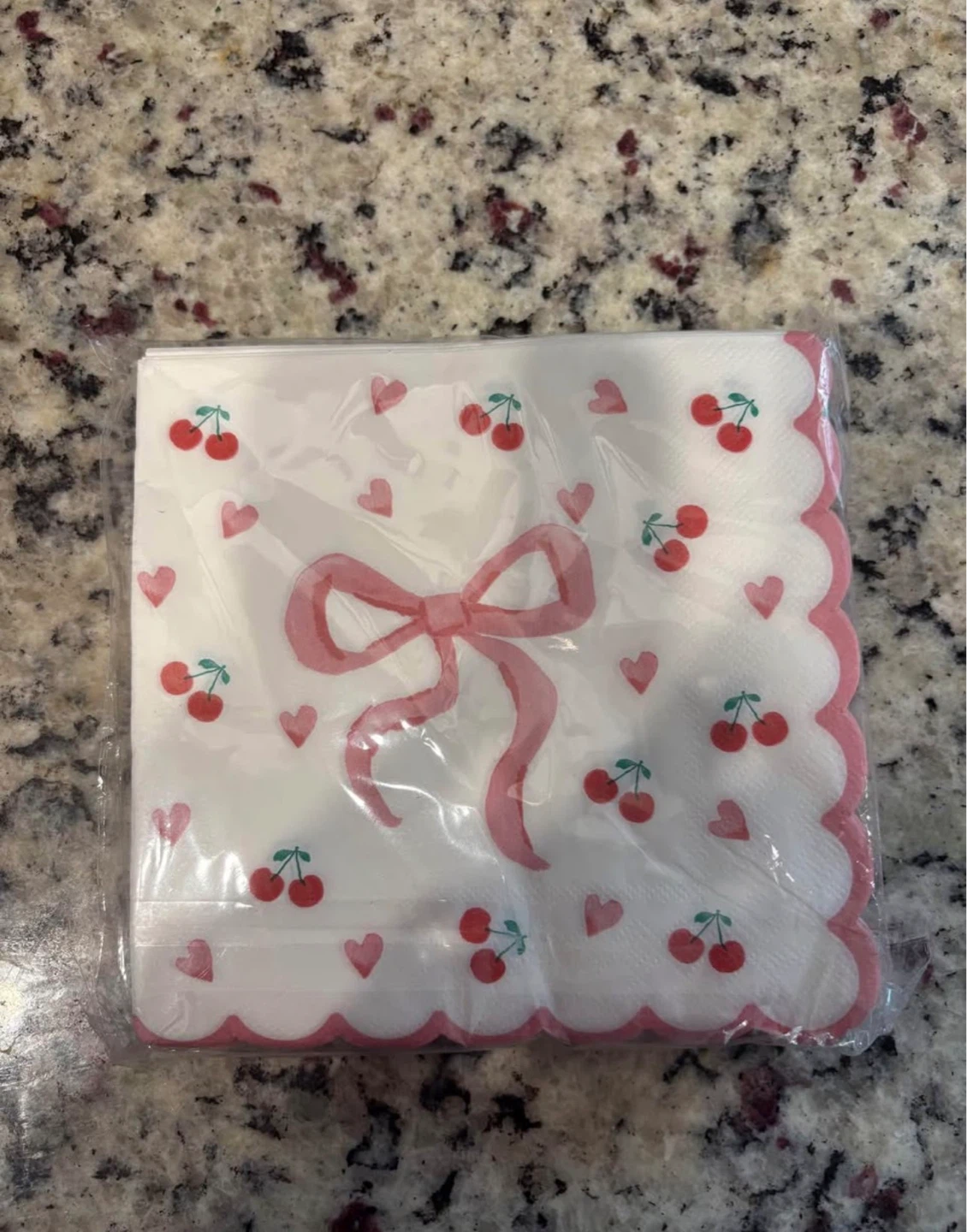 Napkins with Cherries and Hearts Design