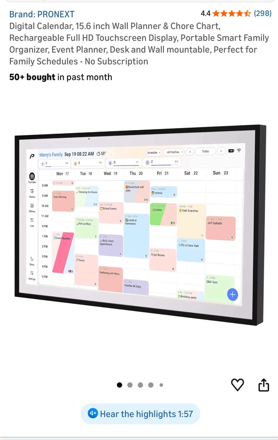 PRONEXT 15.6" Digital Wall Planner & Chore Chart
