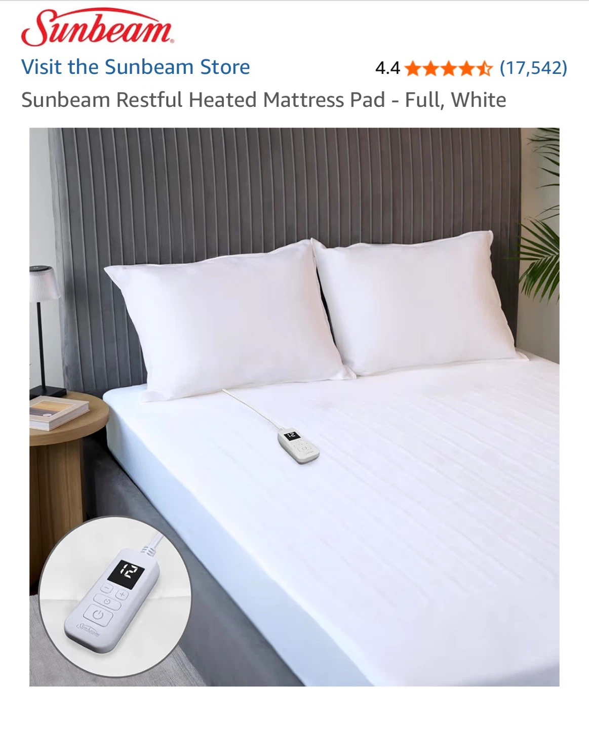 Sunbeam Heated Electric Mattress Pad - Full Size🌱 - photo 4