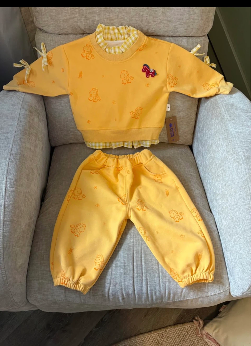Kids Yellow Horse Sweatshirt and Pants Set