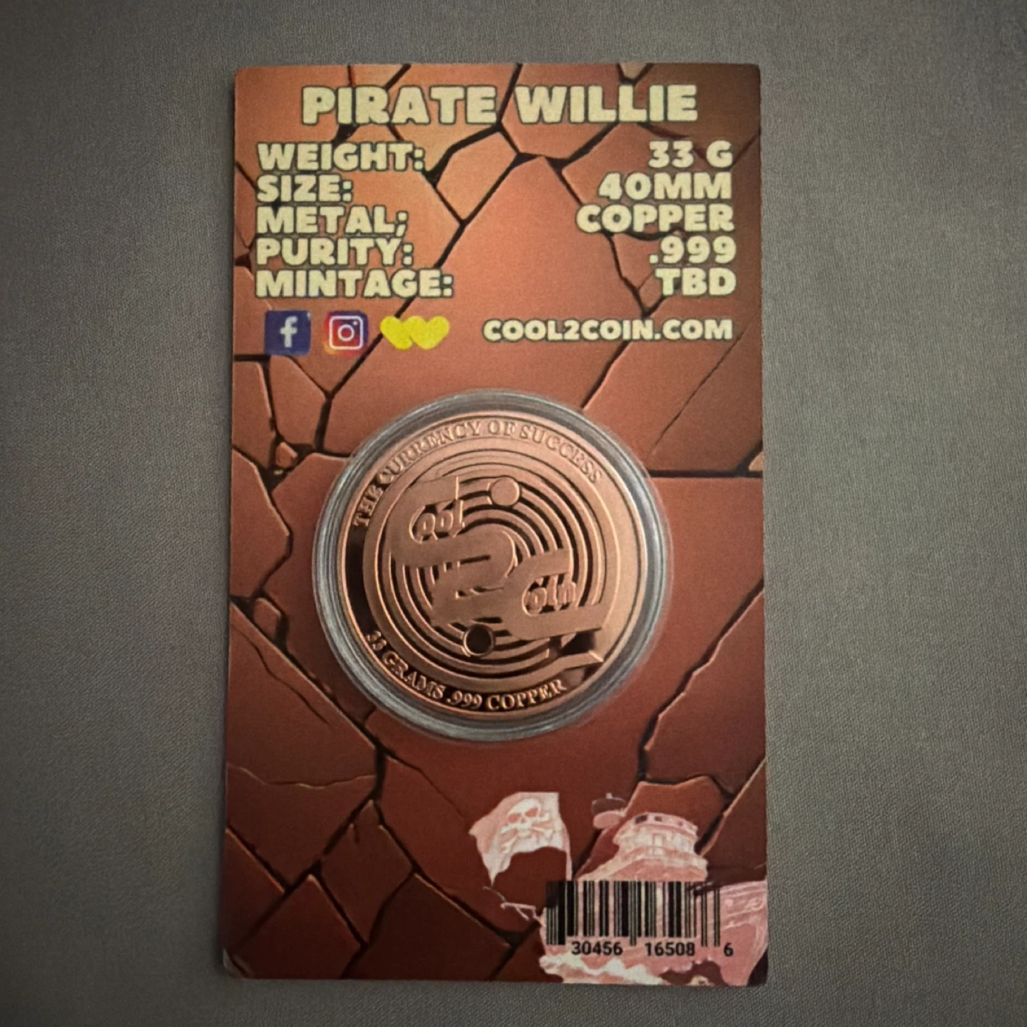 Pirate Willie 33g Copper Coin - photo 4