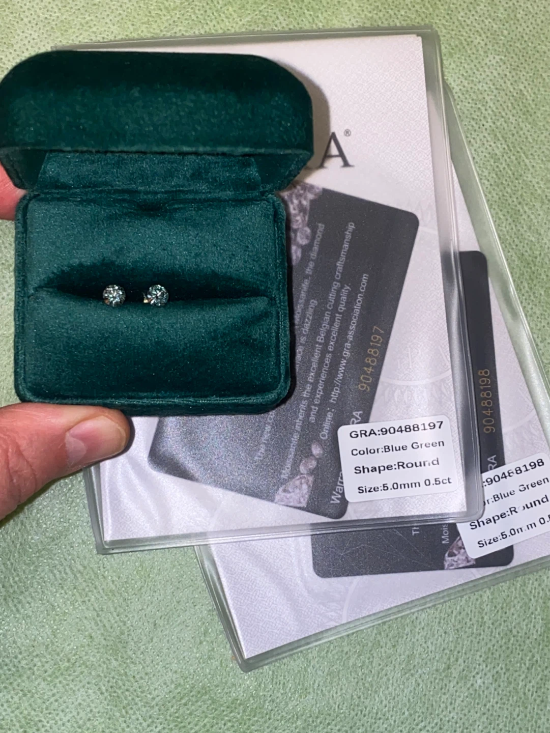 Green Moissanite Stud Earrings in 14 K gold