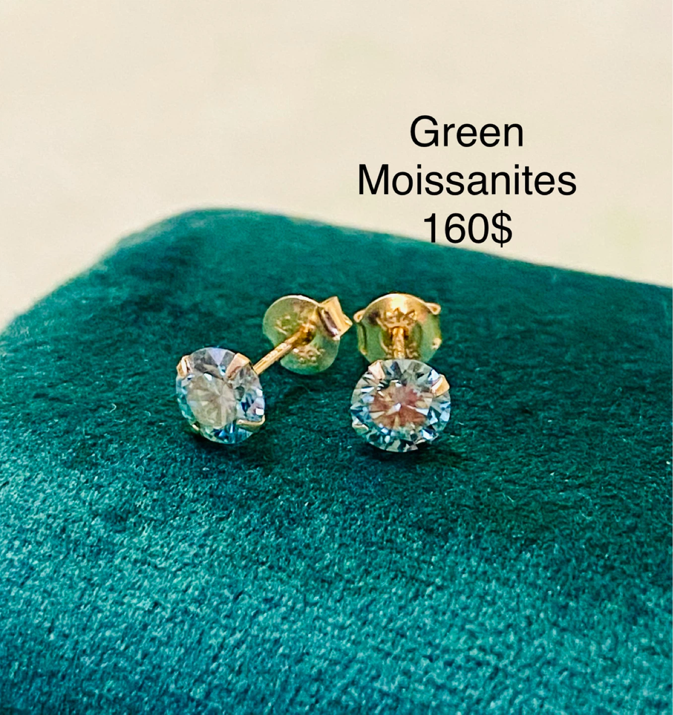 Green Moissanite Stud Earrings in 14 K gold - photo 2