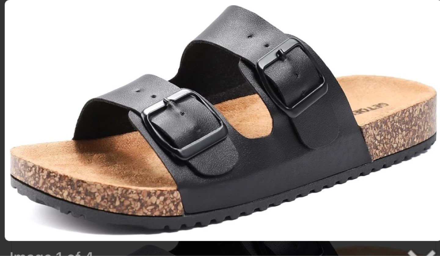 Black Double Strap Cork Footbed Sandals