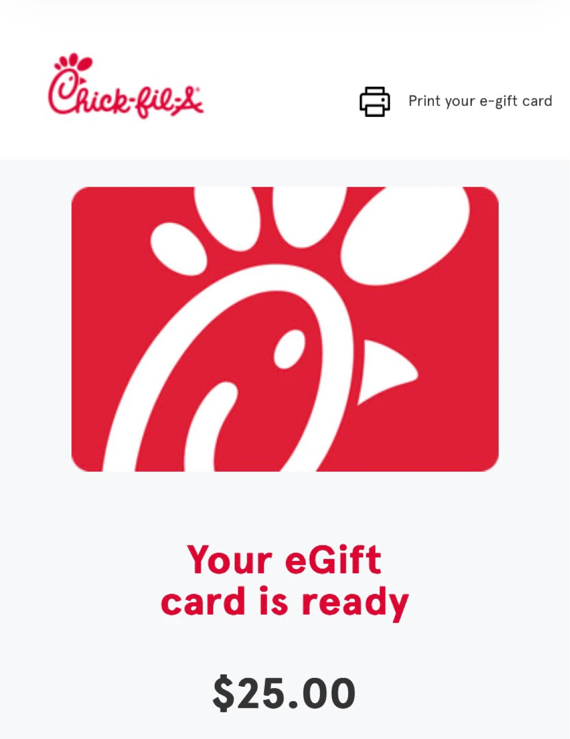 Chick-fil-A $25 eGift Card (Works Only in US locations)