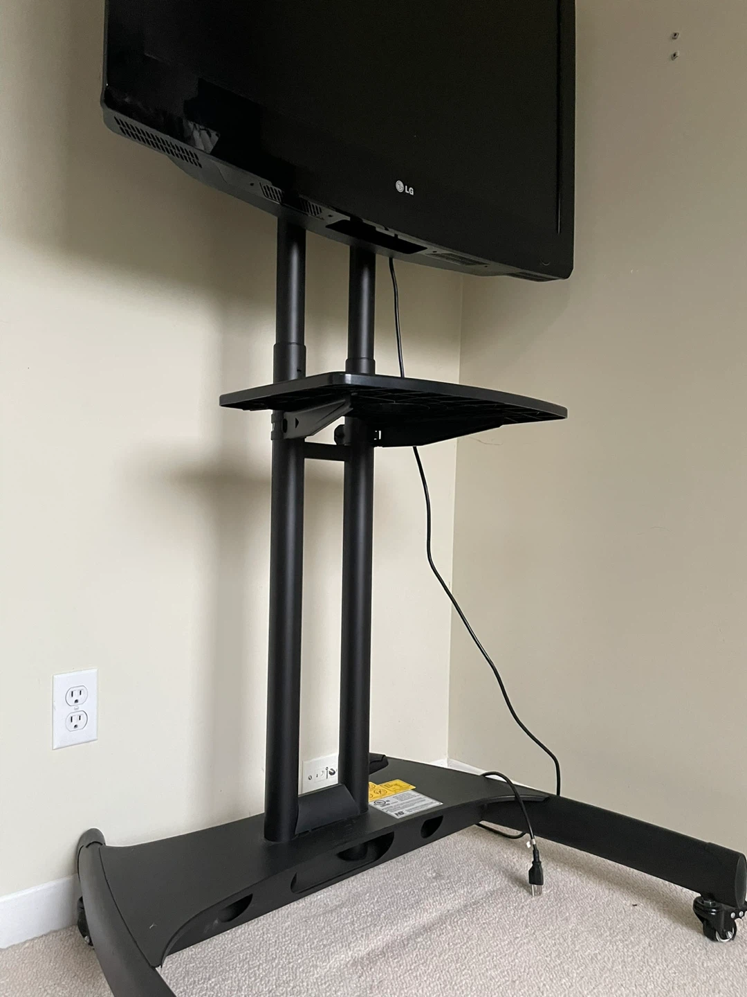 Black Rolling TV Stand with Shelf - photo 2