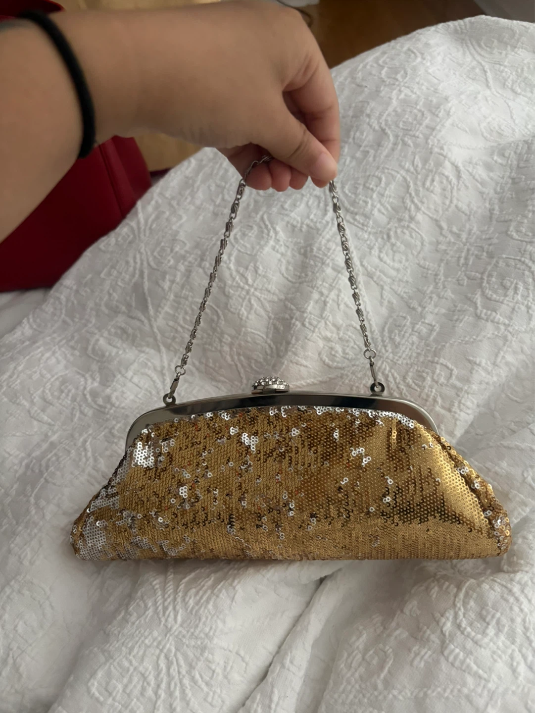 Gold Sequin Clutch Purse with Chain Strap
