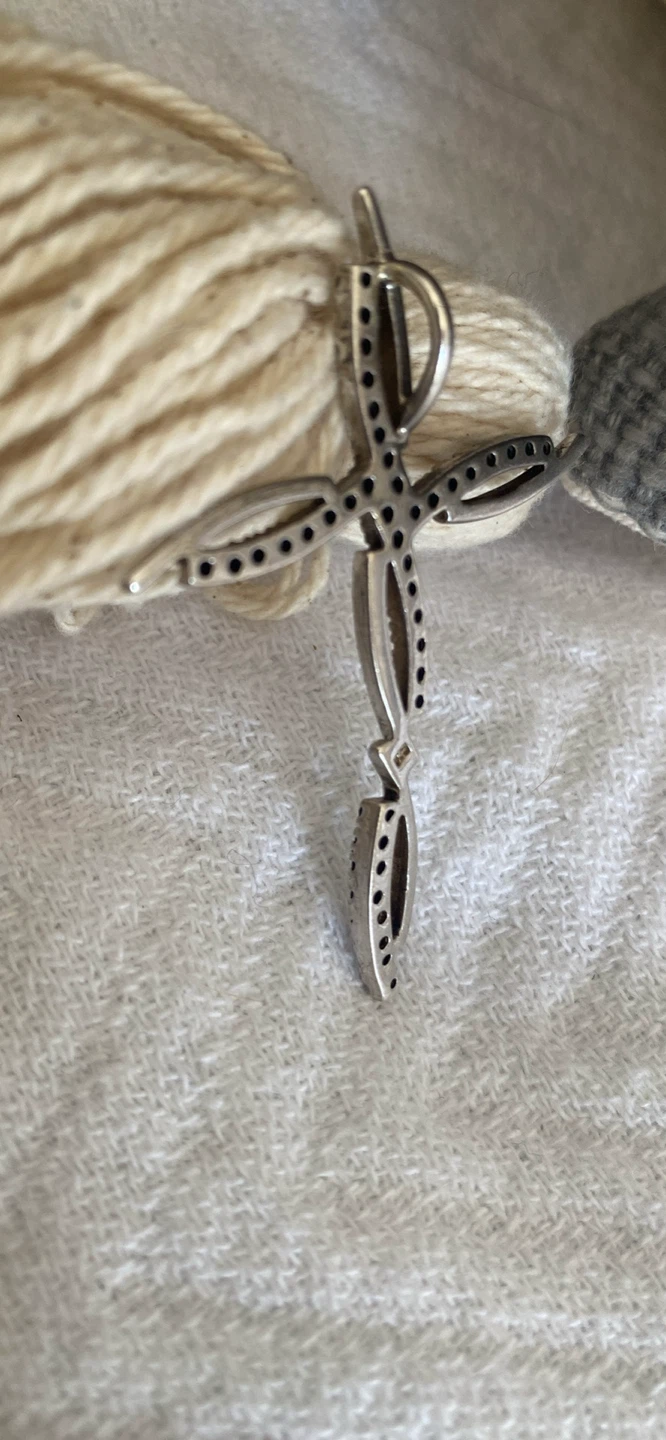 Silver Cross Pendant with Black Stones - photo 5