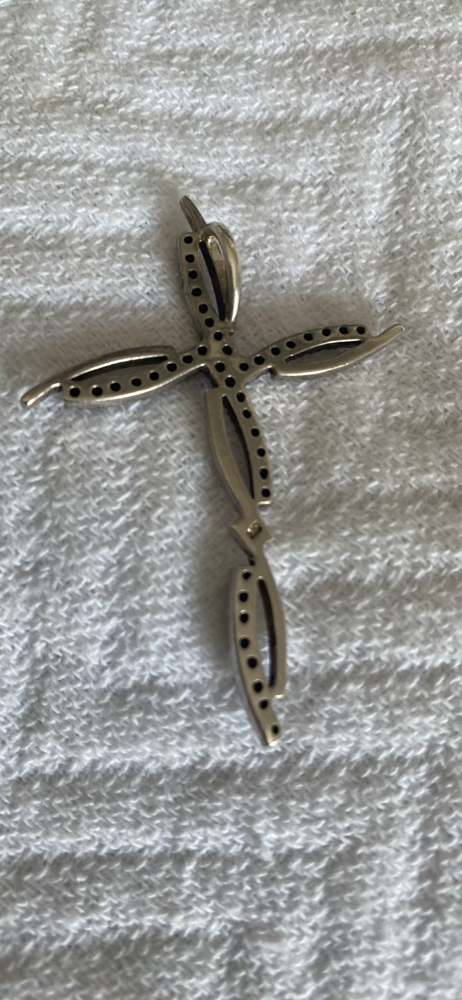 Silver Cross Pendant with Black Stones - photo 2