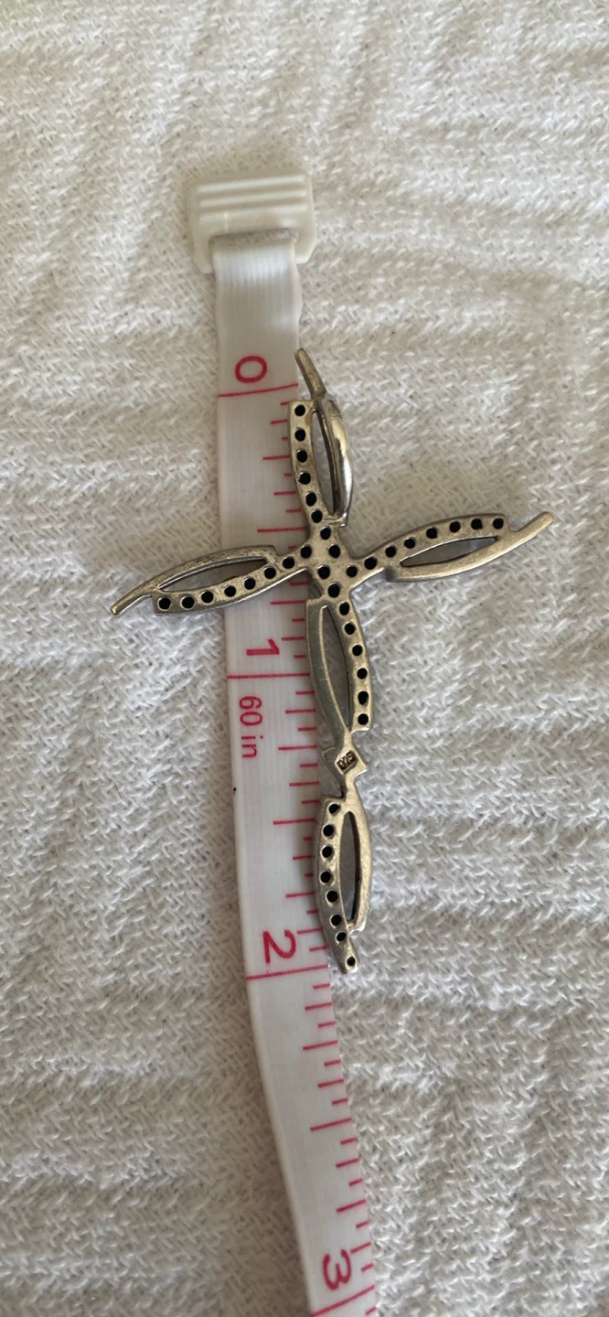 Silver Cross Pendant with Black Stones - photo 3