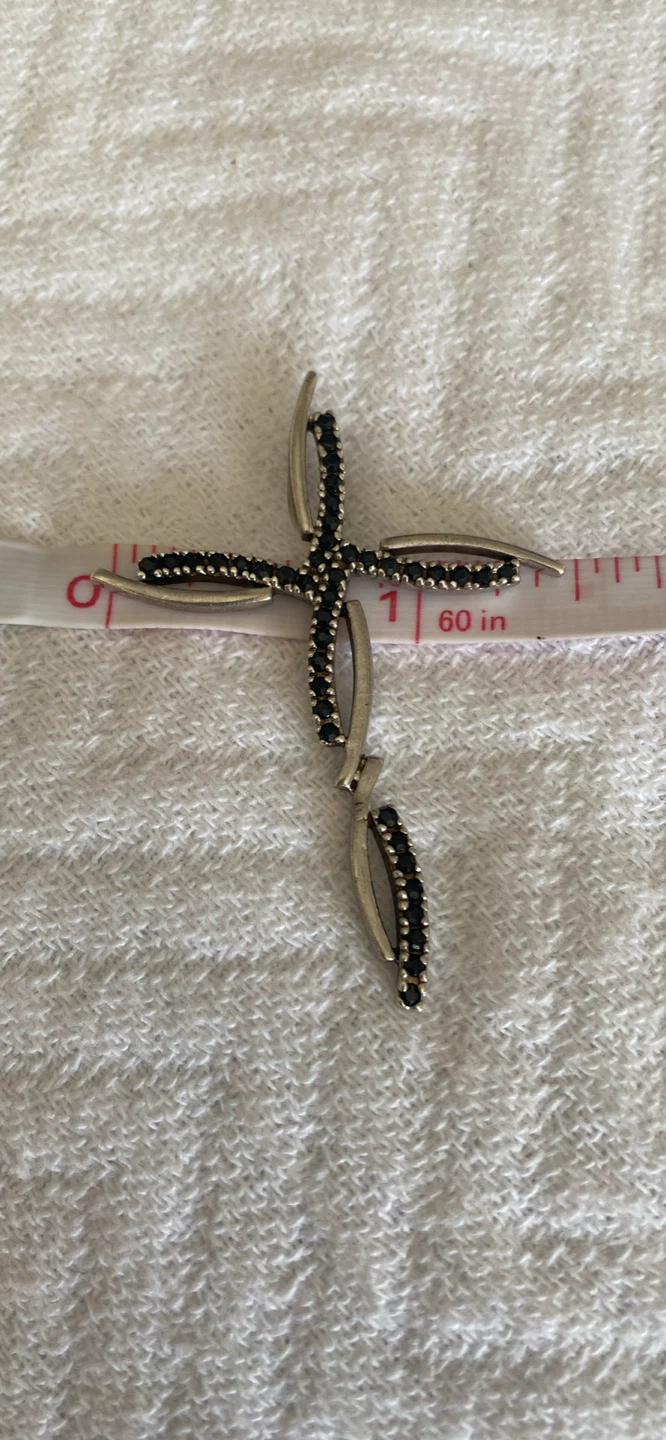 Silver Cross Pendant with Black Stones - photo 4