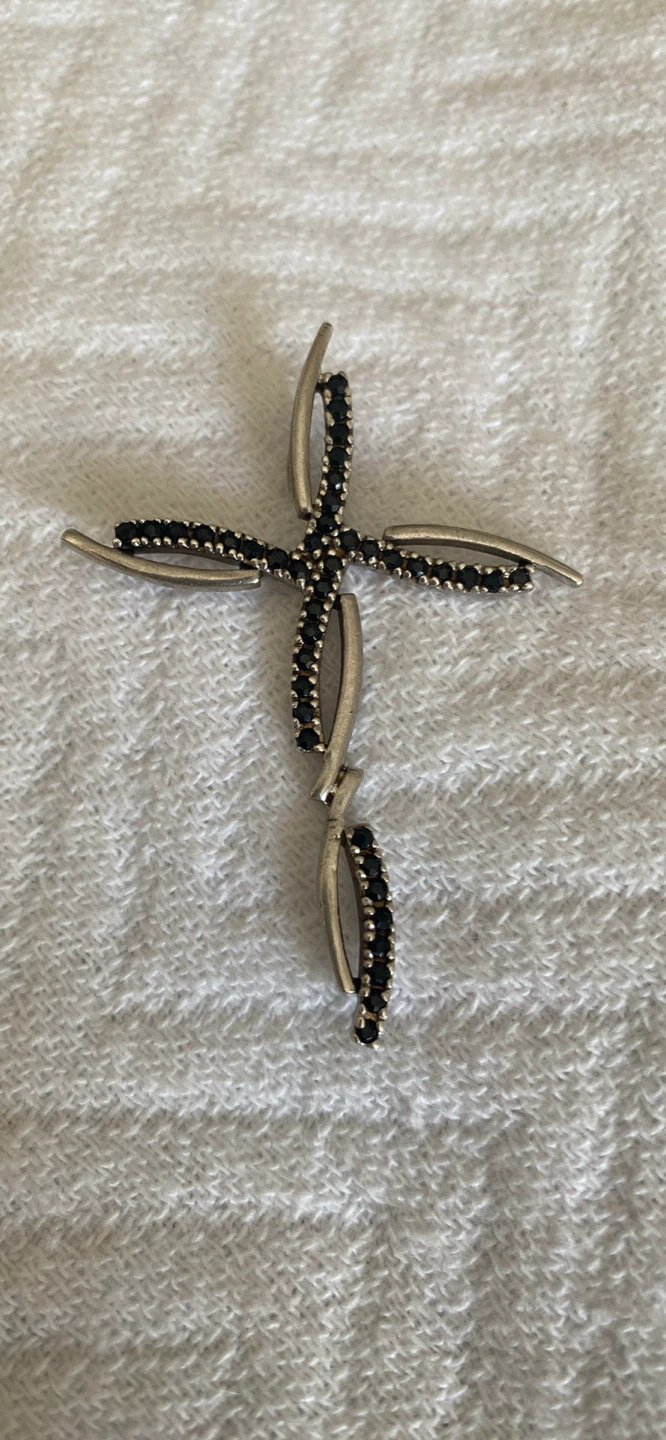 Silver Cross Pendant with Black Stones