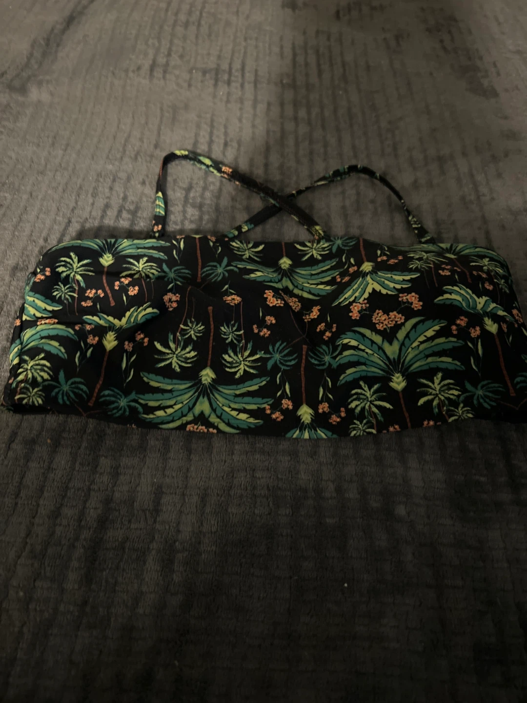 Black Tropical Print Bandeau swim top
