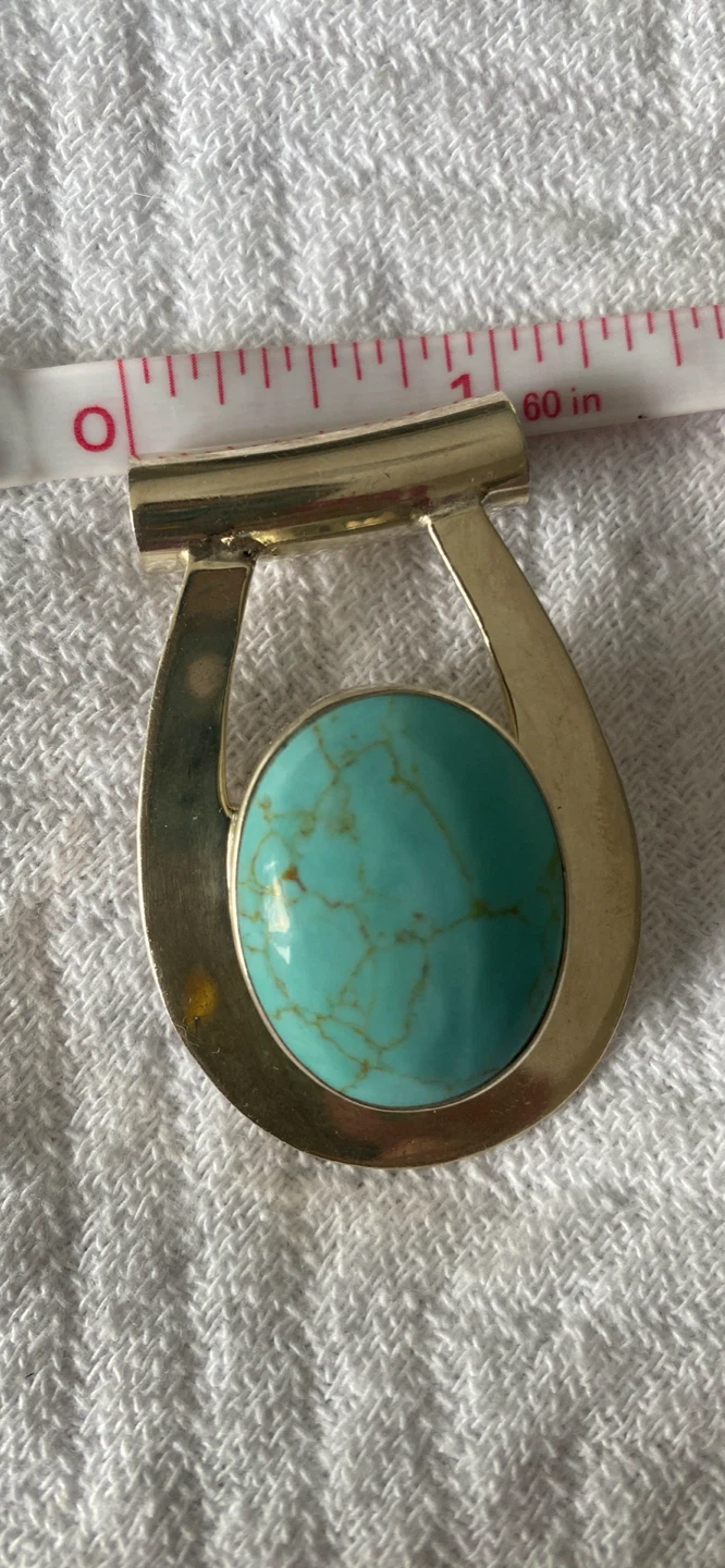 Turquoise and Sterling Silver Pendant 925 Mexico - photo 3