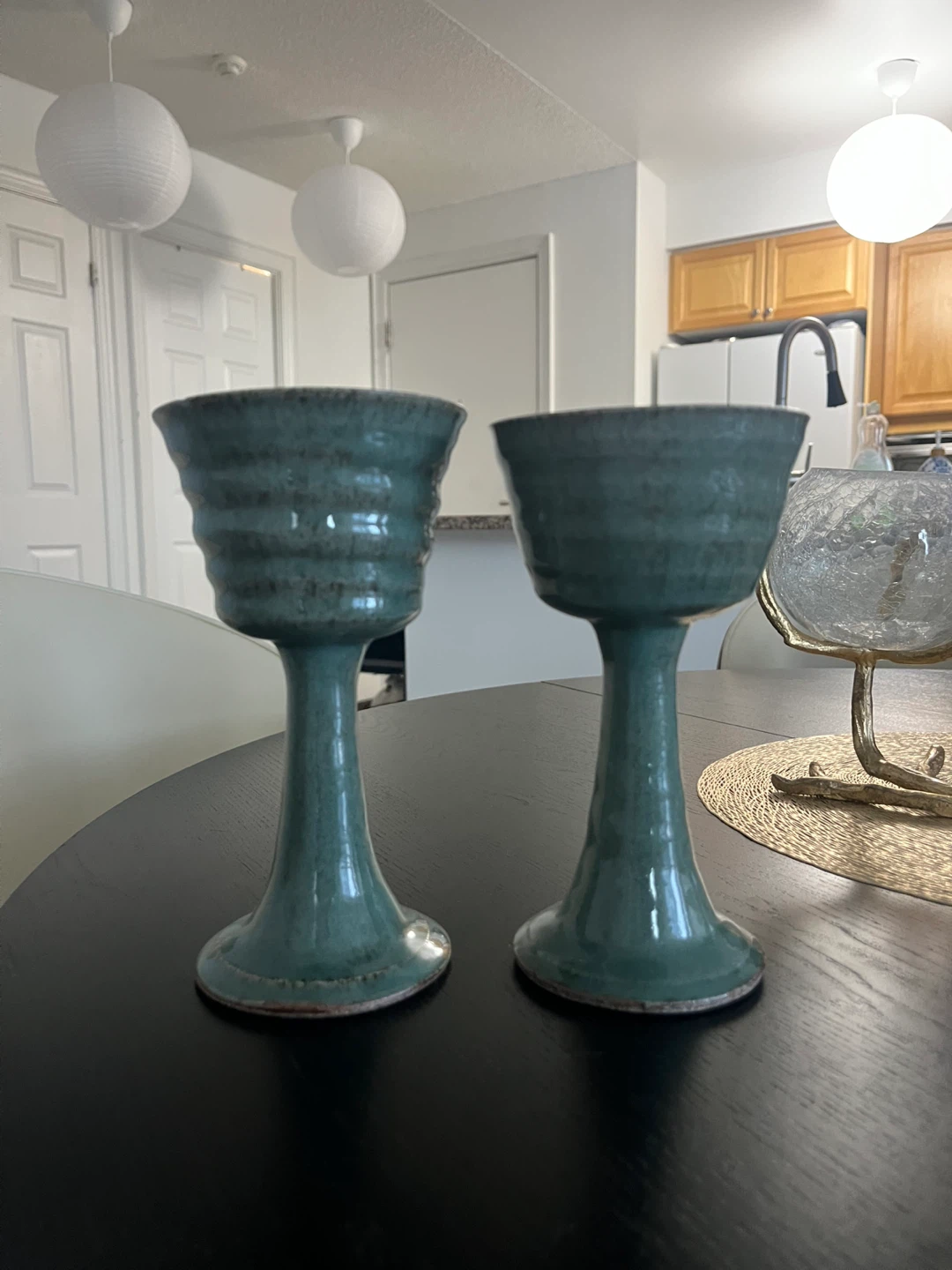 Set of 2 Teal Ceramic Goblets - photo 2