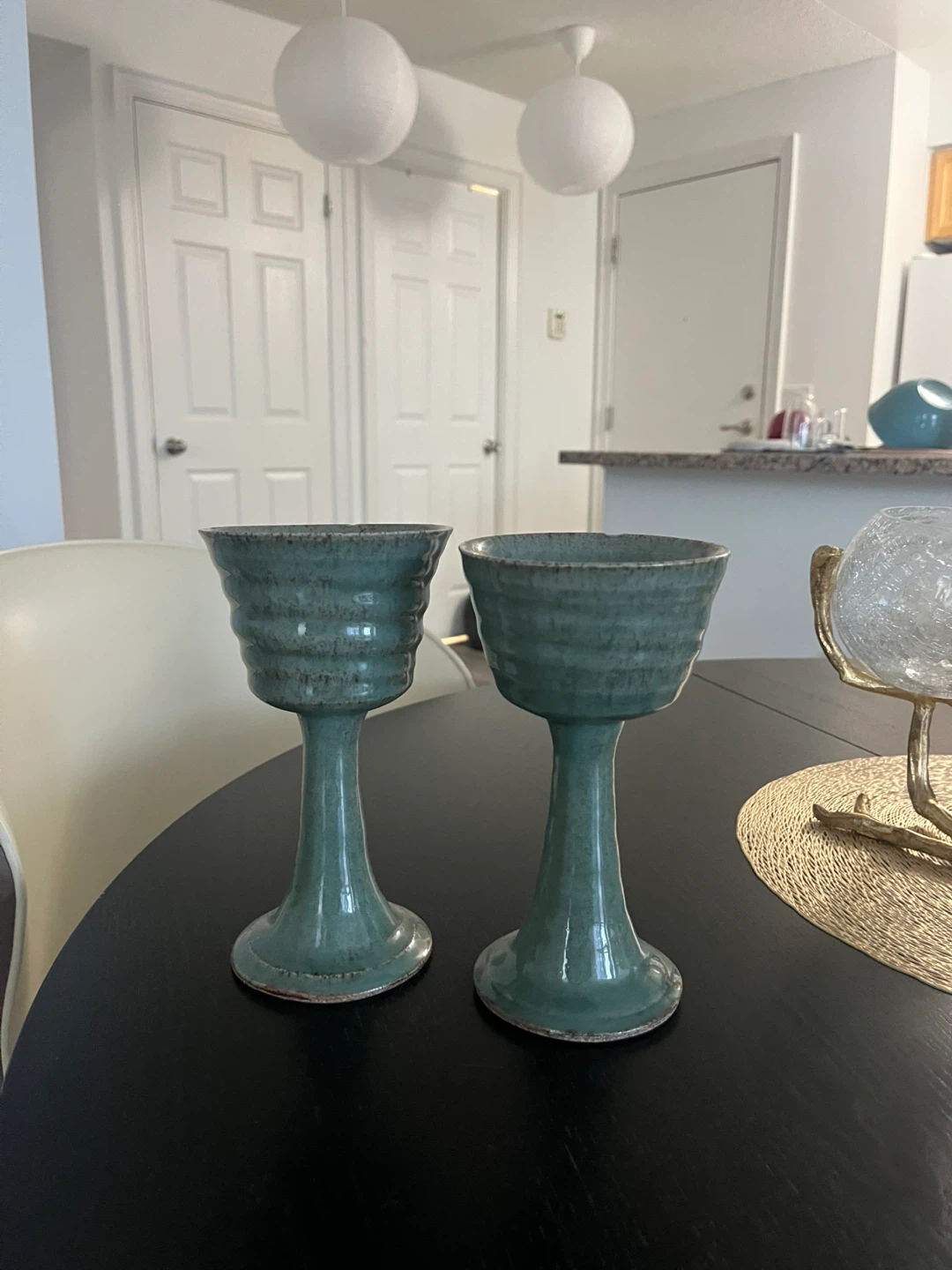 Set of 2 Teal Ceramic Goblets