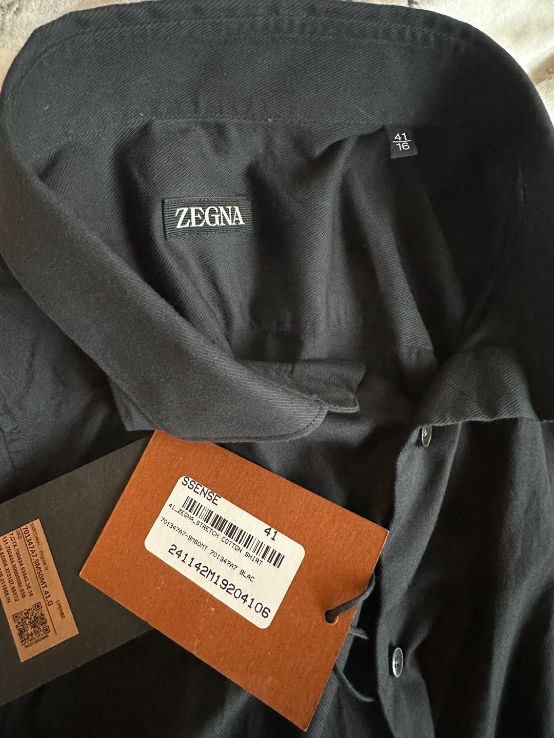 NEW ZEGNA BLACK STRETCH COTTON DRESS SHIRT MEN SIZE LARGE 41/16 - photo 2