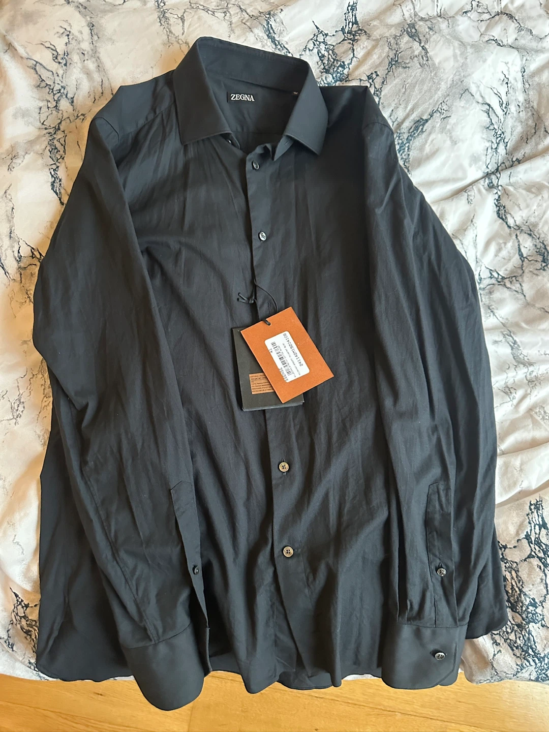 NEW ZEGNA BLACK STRETCH COTTON DRESS SHIRT MEN SIZE LARGE 41/16 - photo 4