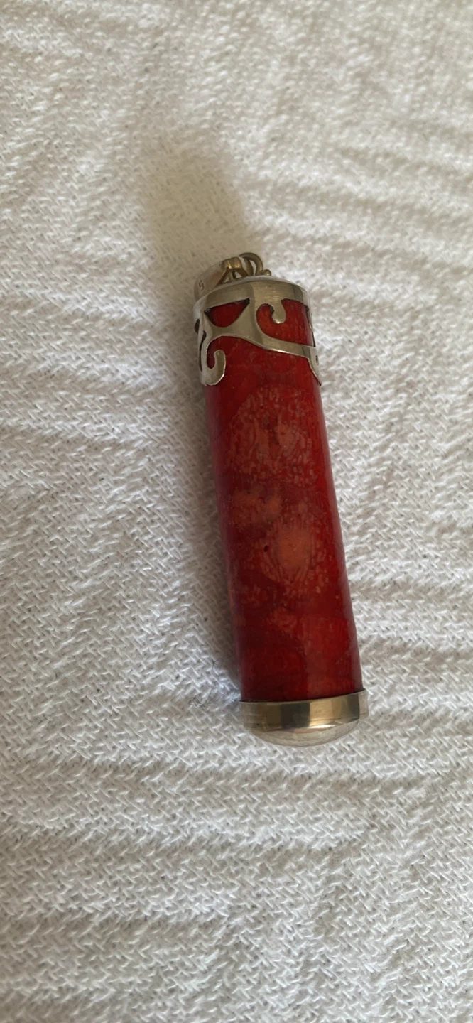 Red Coral and Silver  Pendant