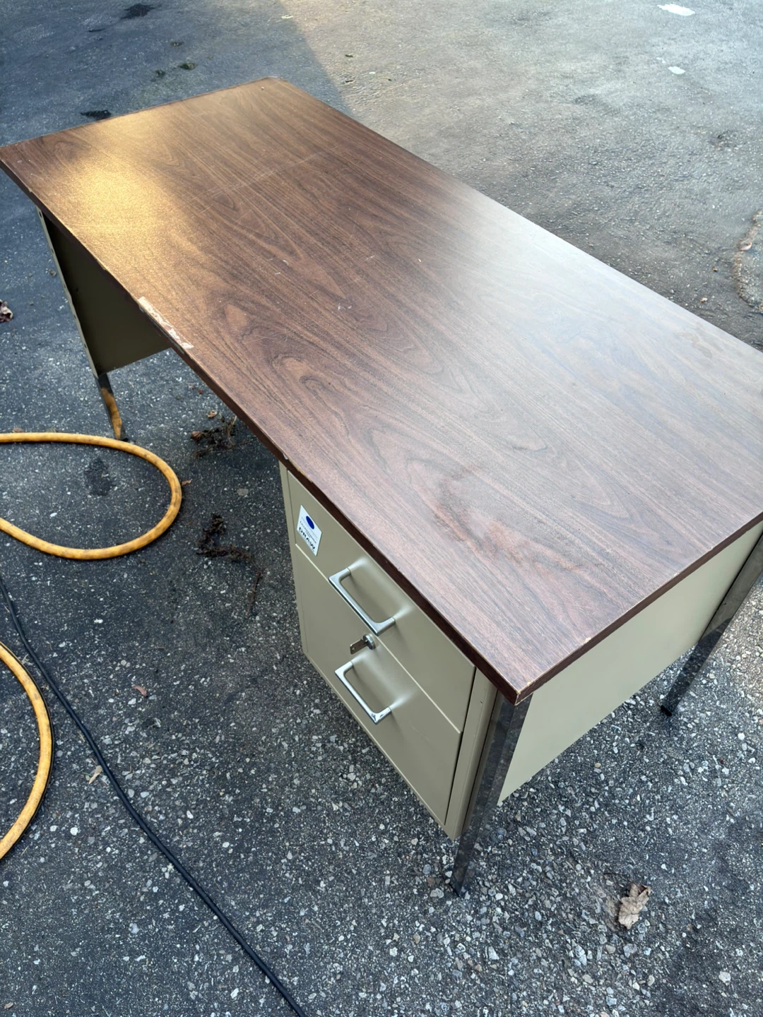 Vintage Wood Top Metal Desk
