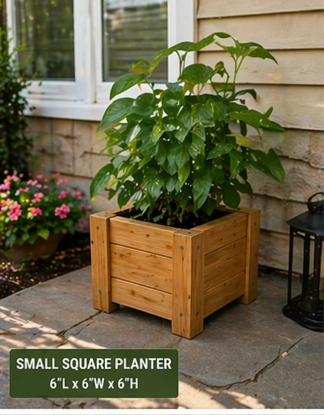 Small Square Wood Planter 6" L x 6" W x 6" H - photo 2