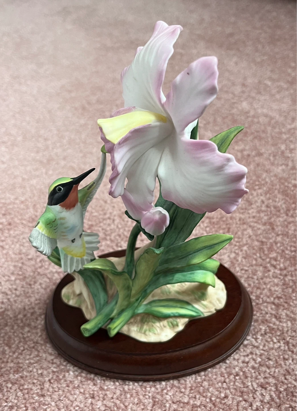 HOMCO Masterpiece Bone China Hummingbird & Orchid Figurine 1985