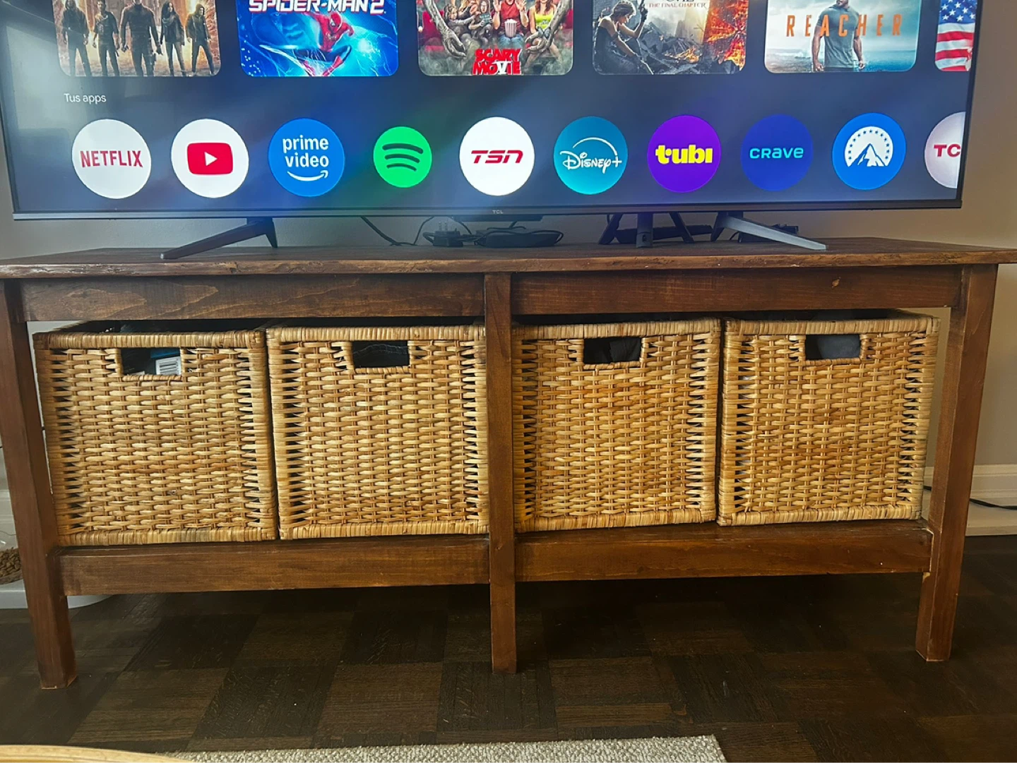 Wooden TV Stand with Baskets