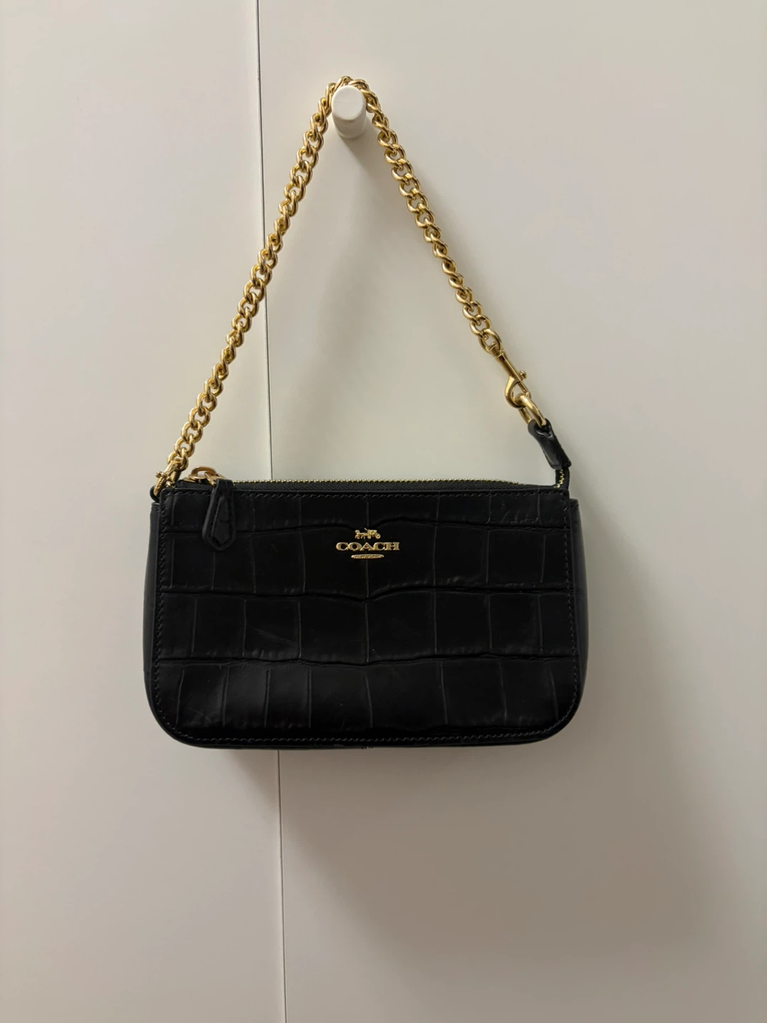 Coach Black Embossed Leather Wristlet