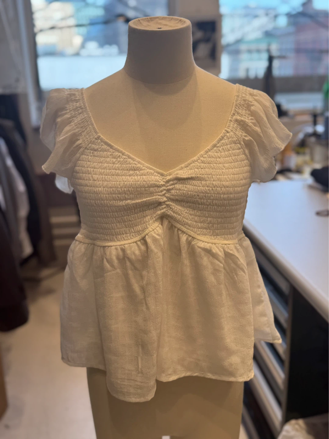 Thirty Thirty White Smocked Peasant Top - Size L
