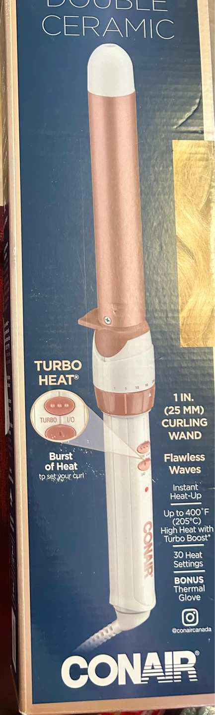 Conair 1" Double Ceramic Curling Wand with Turbo Heat