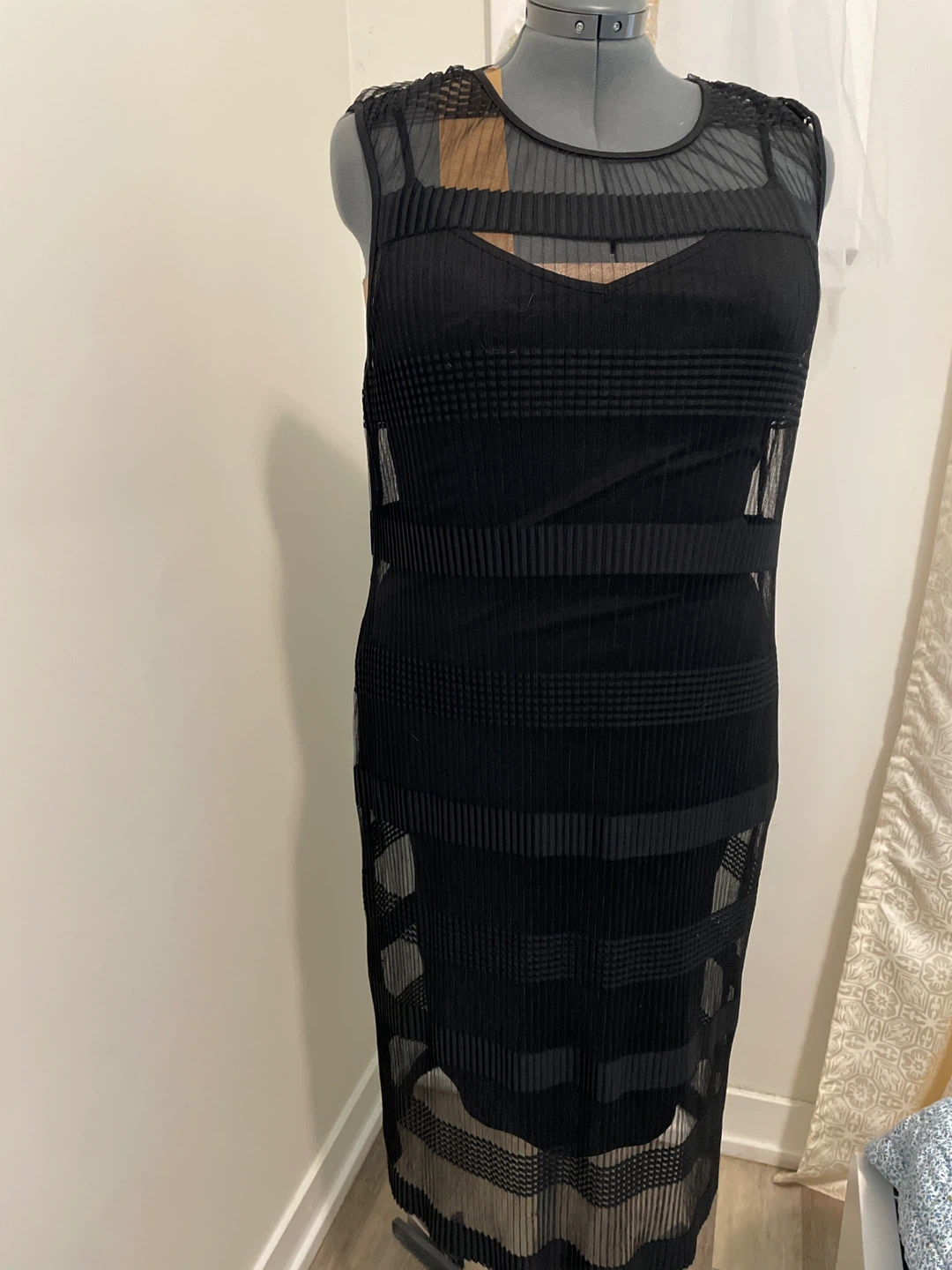 H&M Black Mesh Pleated Dress Size M