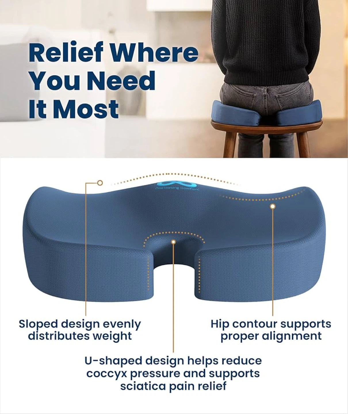 Memory Foam Seat Cushion - Navy Blue - photo 4