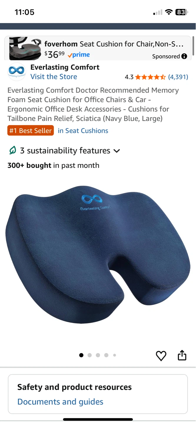Memory Foam Seat Cushion - Navy Blue - photo 2