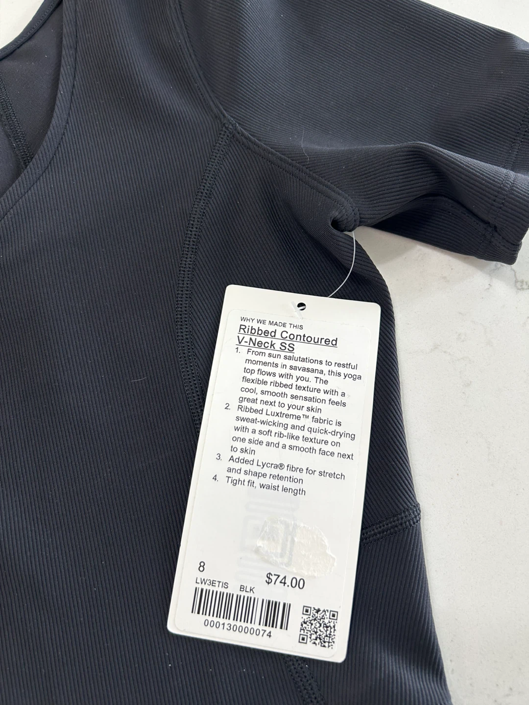 Lululemon Ribbed Contoured V-Neck SS Top Black Size 8 - photo 2