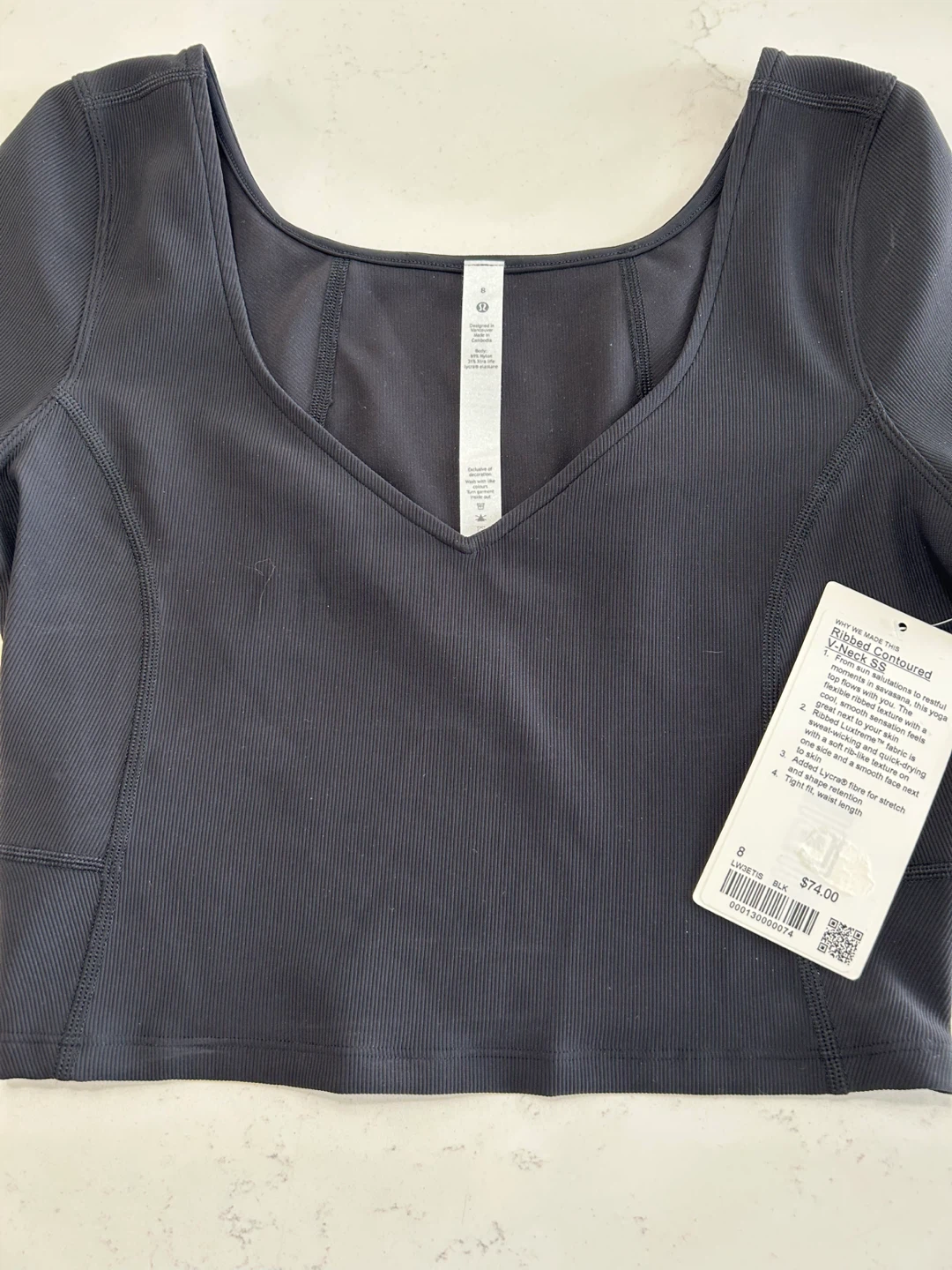 Lululemon Ribbed Contoured V-Neck SS Top Black Size 8