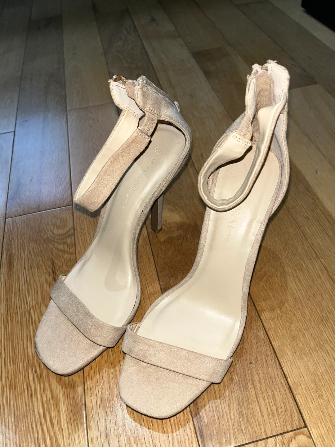 Wild Diva Lounge Nude Suede Ankle Strap Heels - Size 7