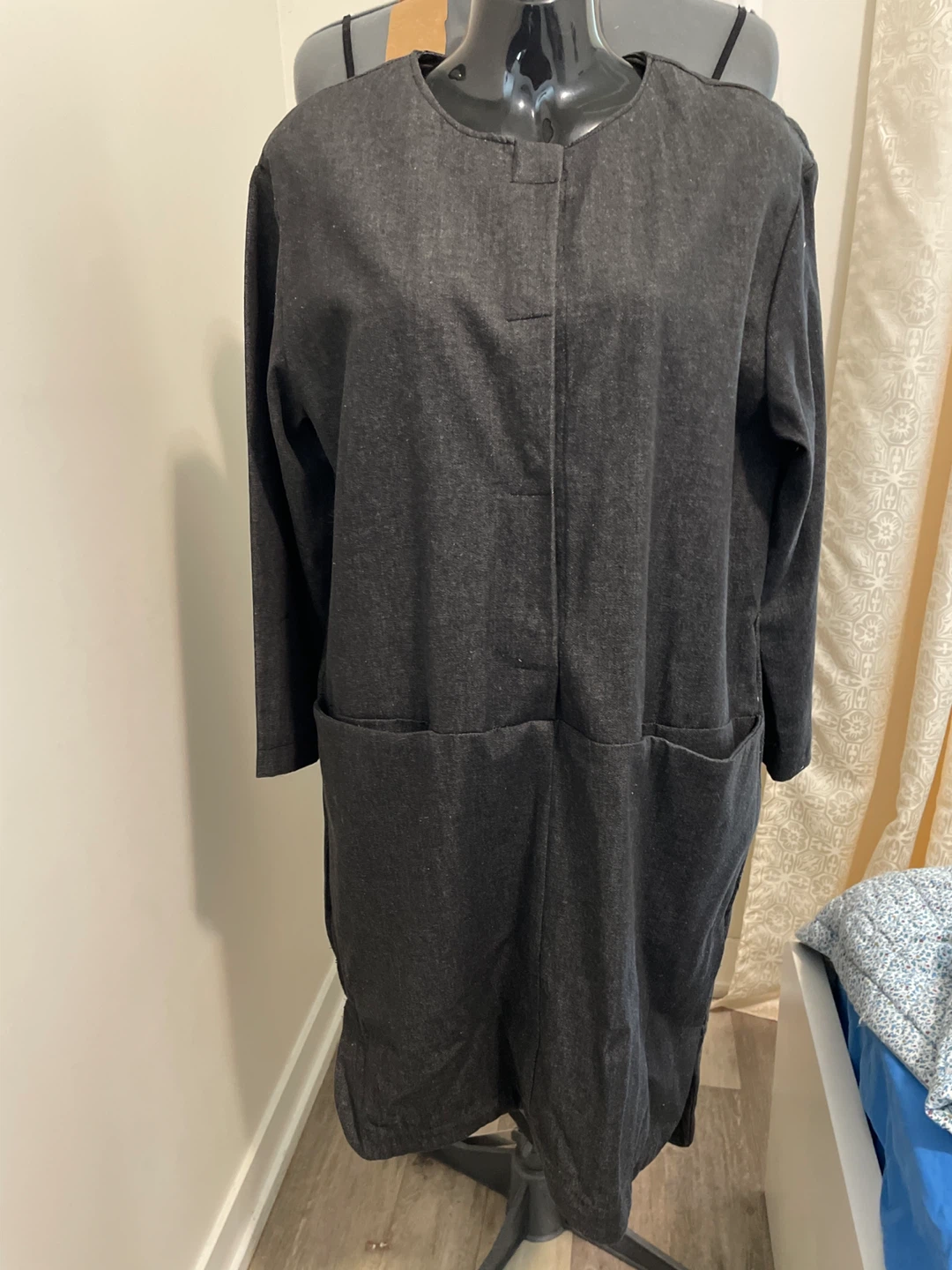 Dark Grey Long Sleeve Dress with Pockets