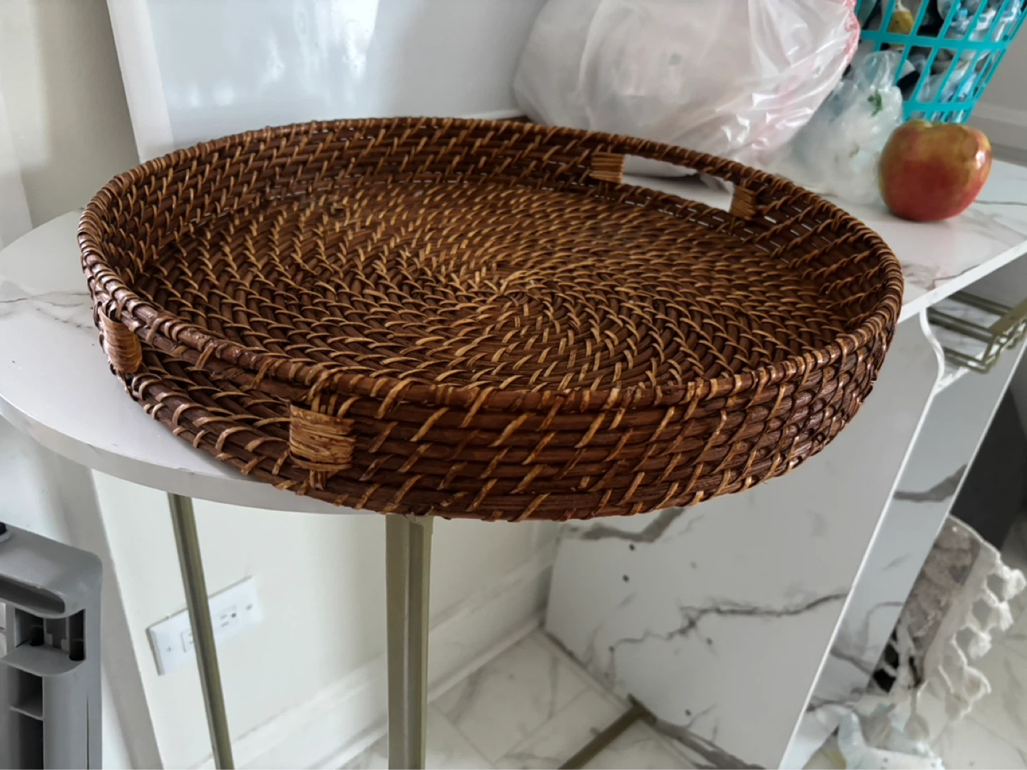 Woven Rattan Round Serving Tray with Handles - photo 2
