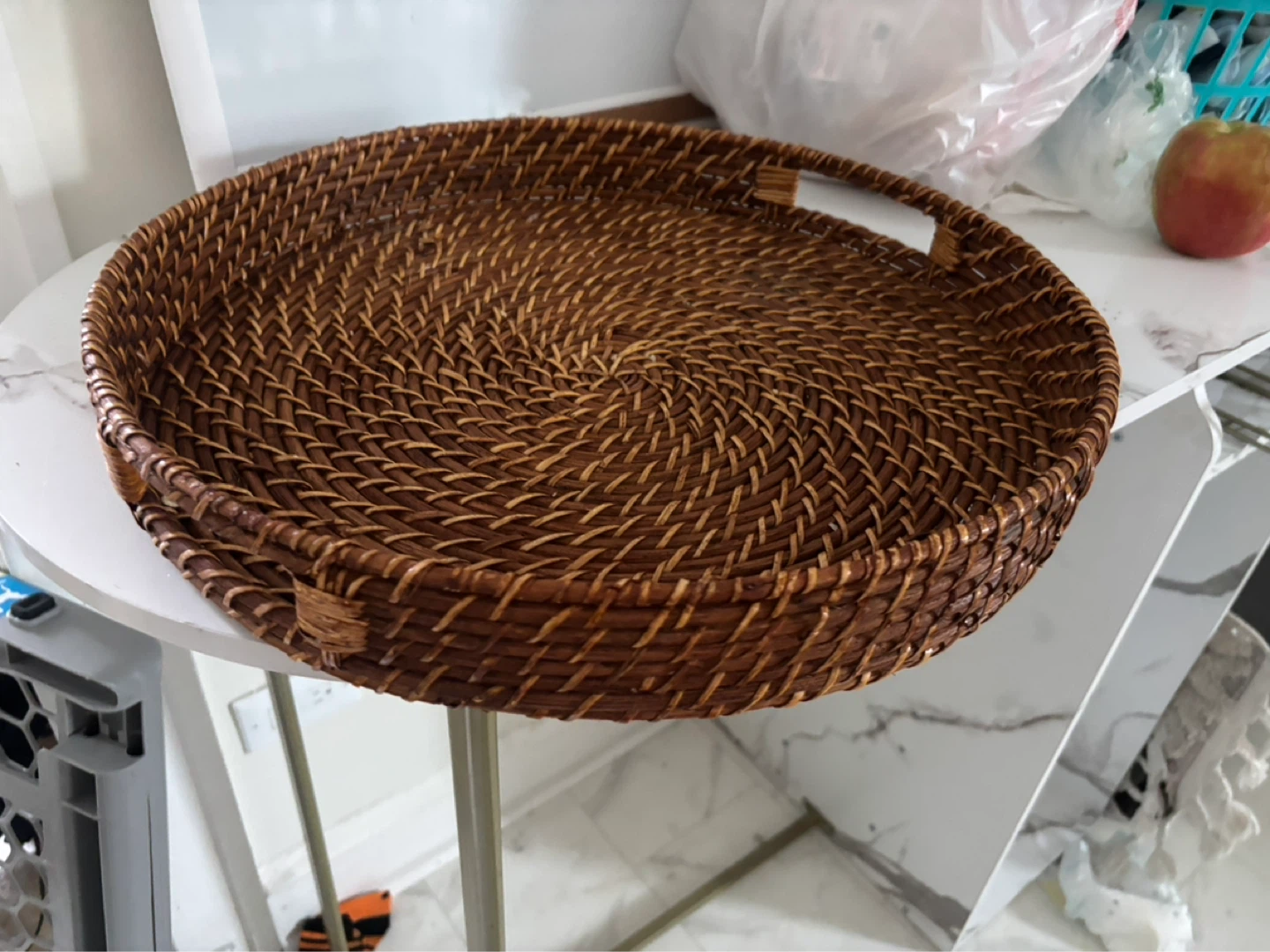Woven Rattan Round Serving Tray with Handles