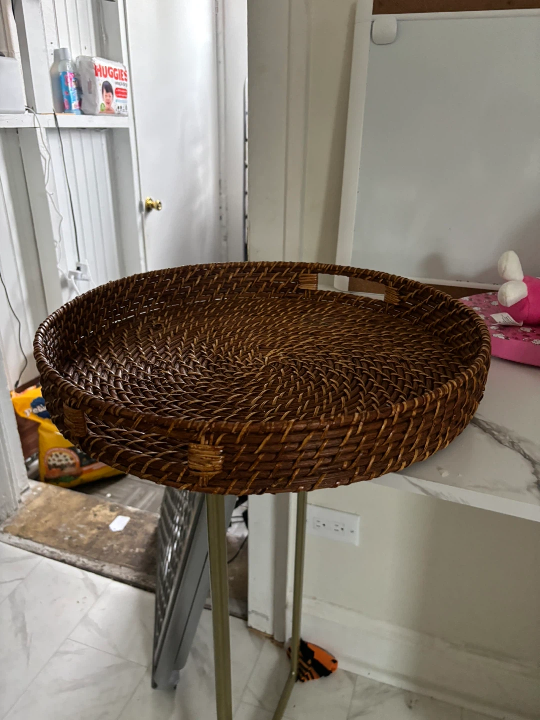 Woven Rattan Round Serving Tray with Handles - photo 5