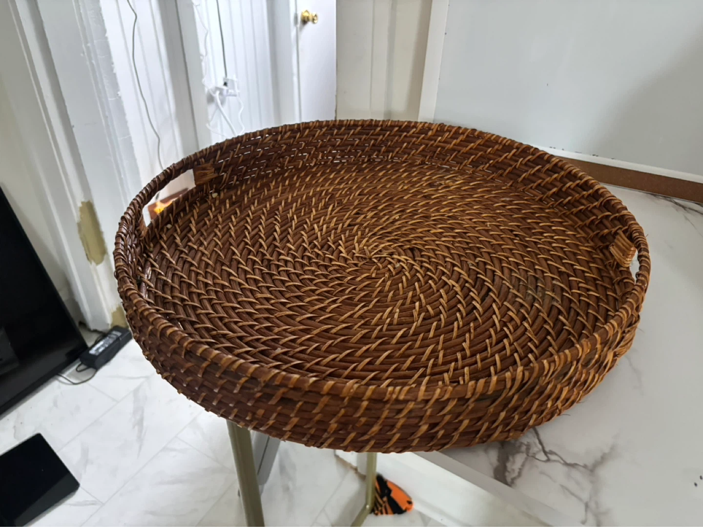 Woven Rattan Round Serving Tray with Handles - photo 3