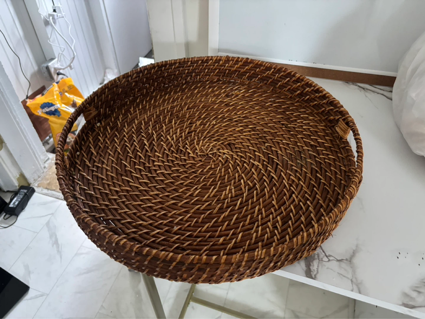 Woven Rattan Round Serving Tray with Handles - photo 4