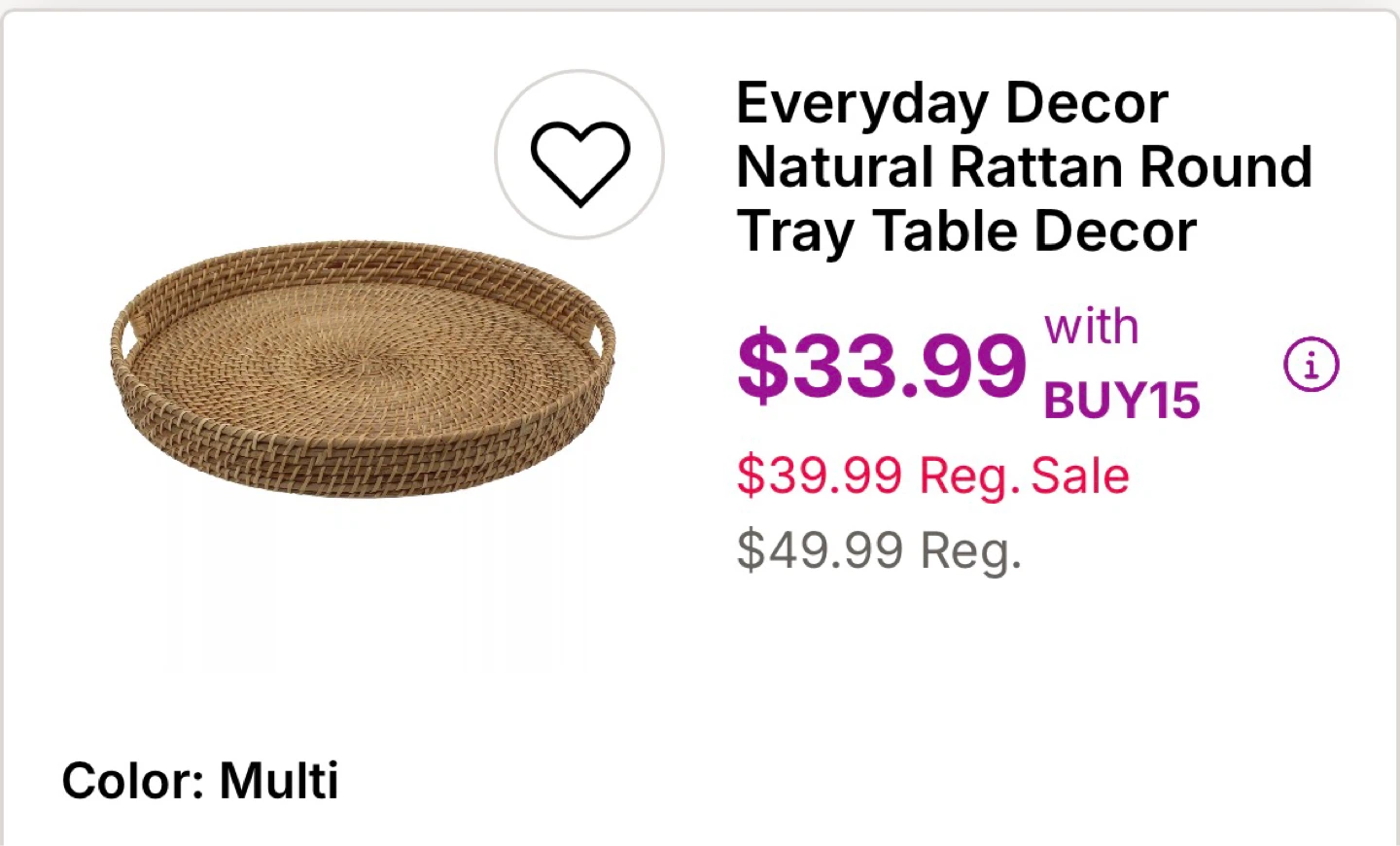 Everyday Decor Natural Rattan Round Tray