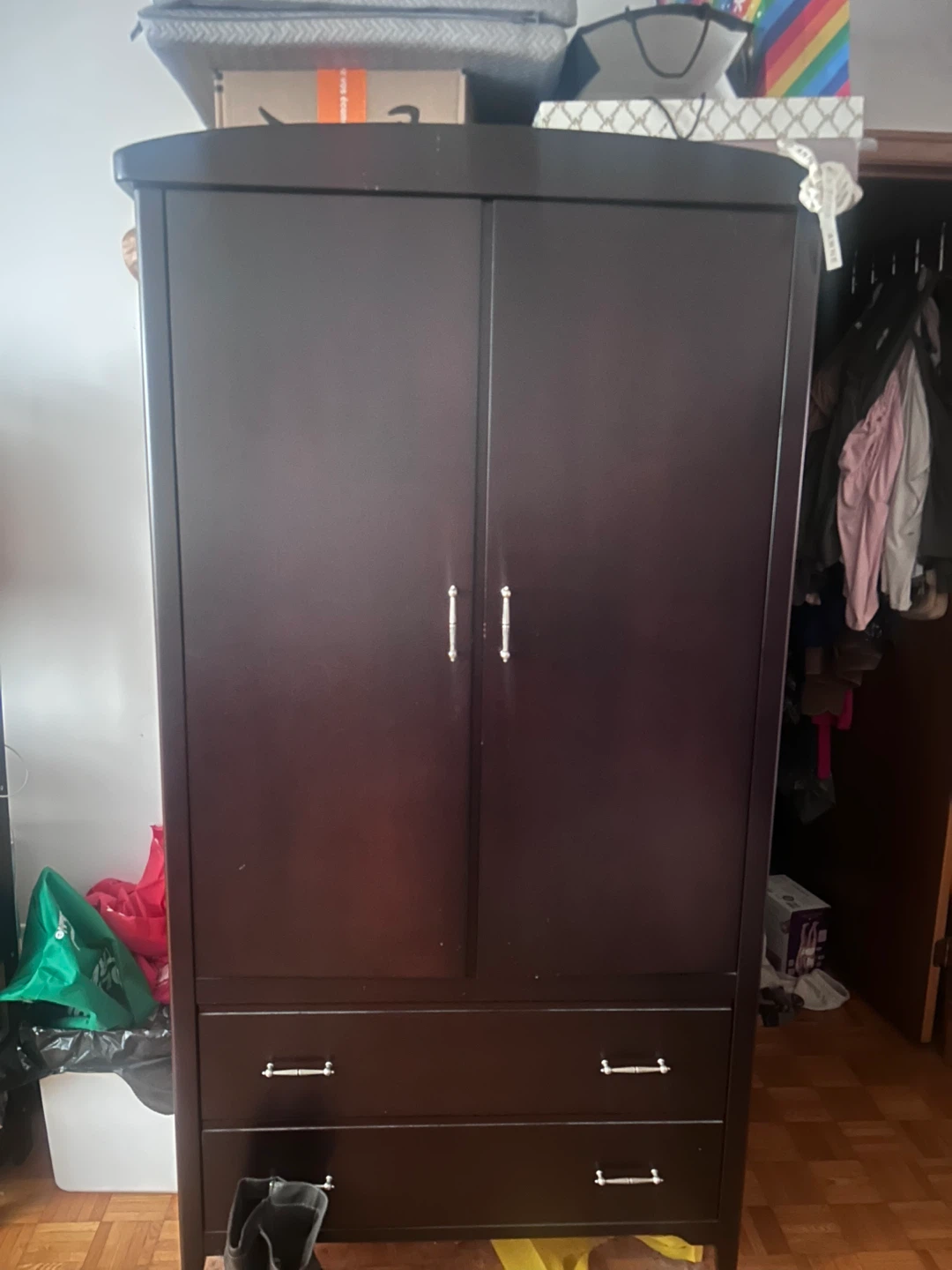 Dark Wood Wardrobe with Drawers