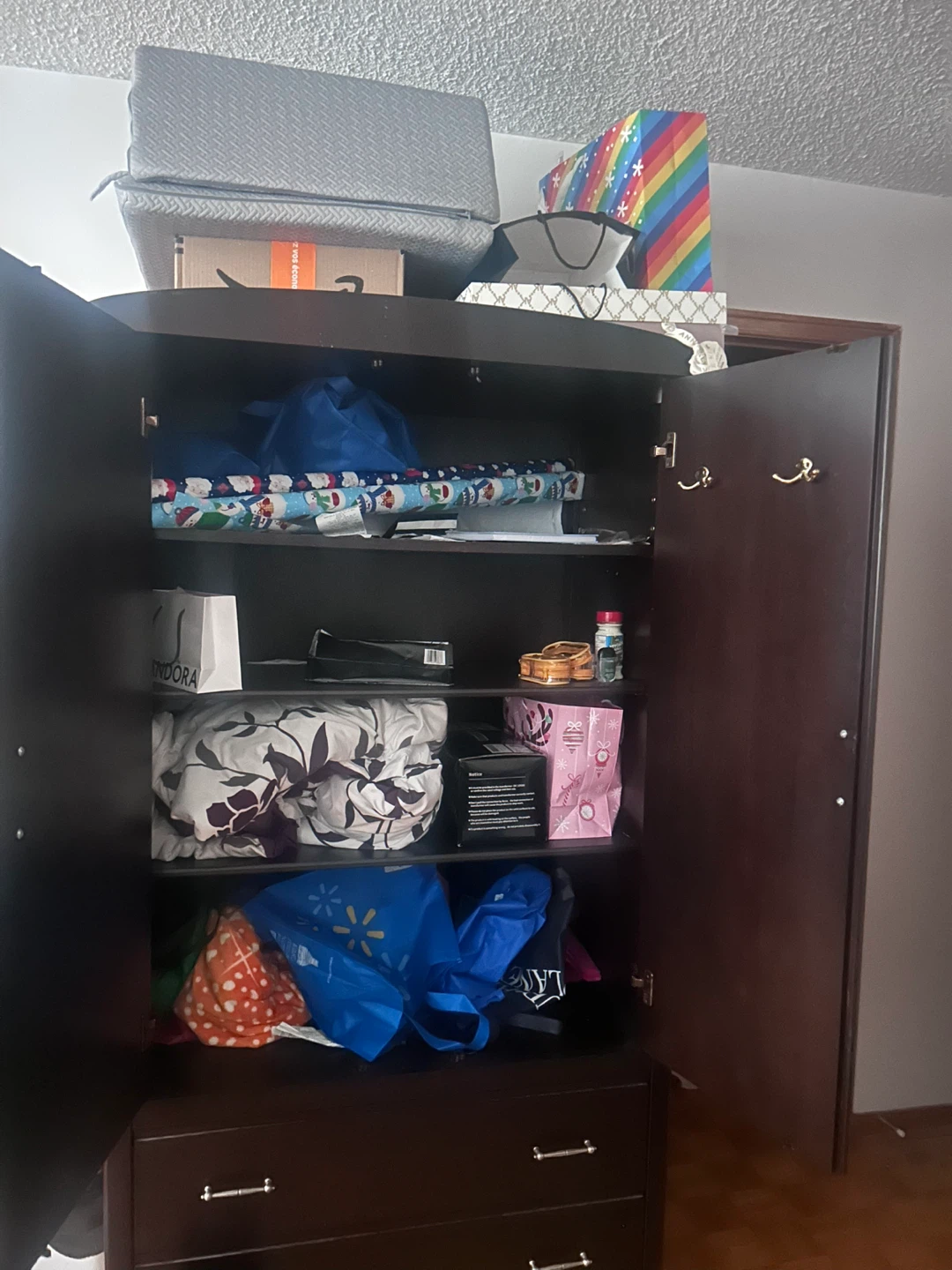 Dark Wood Wardrobe with Drawers - photo 2