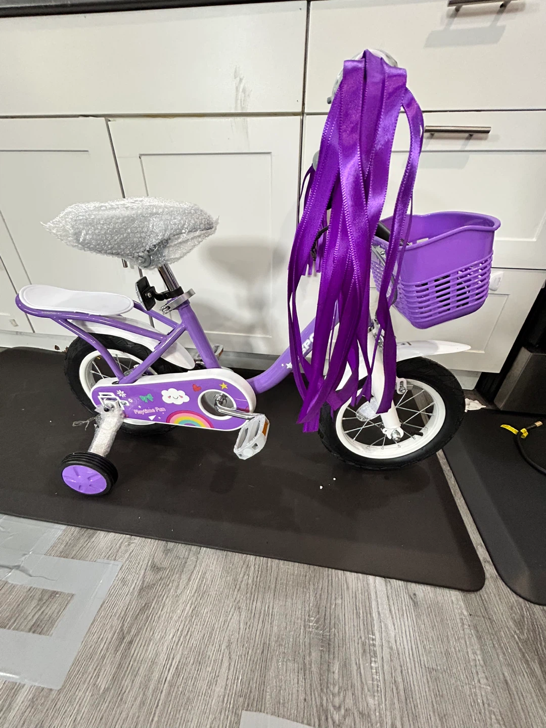 Kids Purple Bike with Basket and Training Wheels
