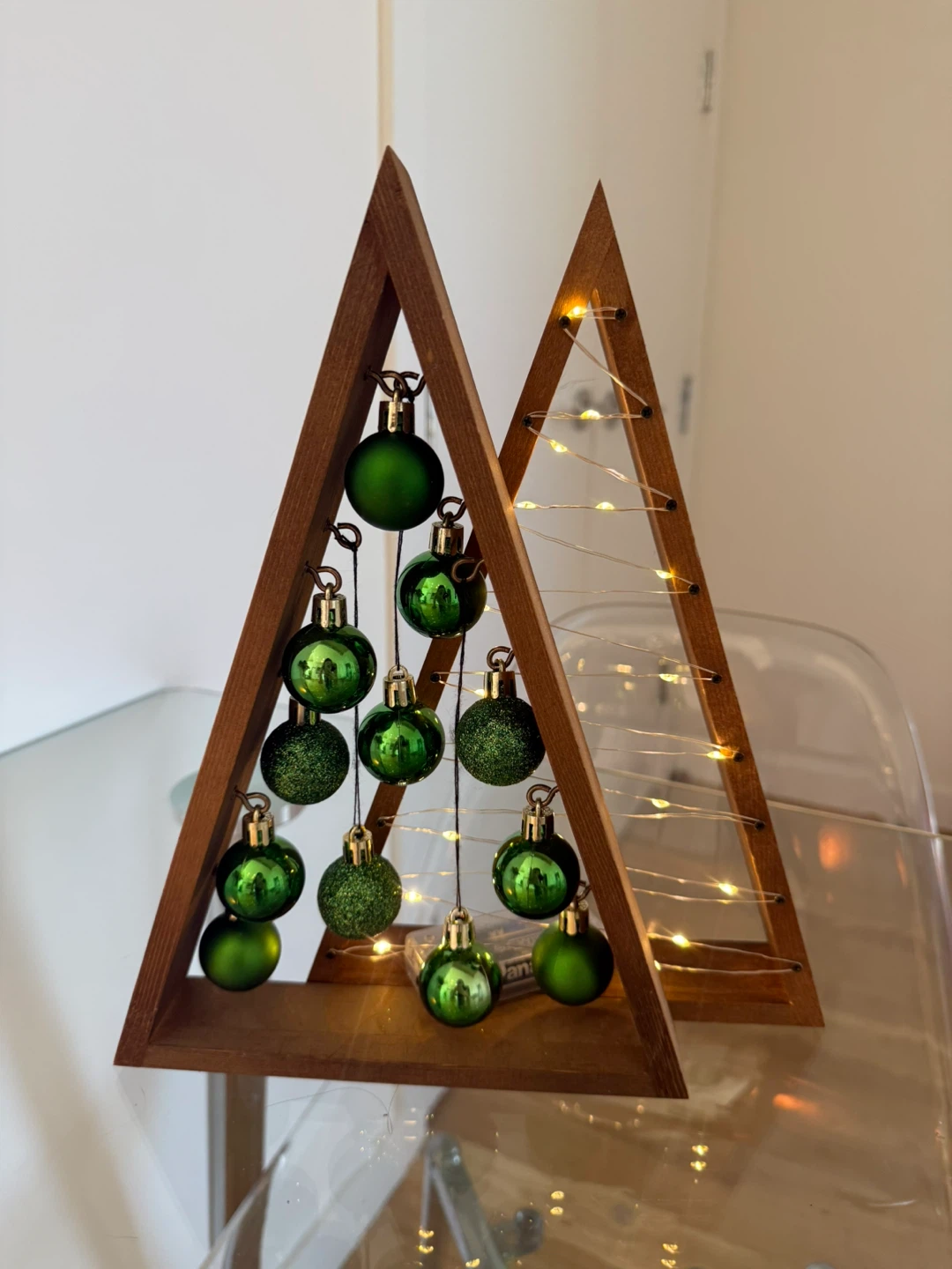 Wooden Christmas Tree with Ornaments and Lights