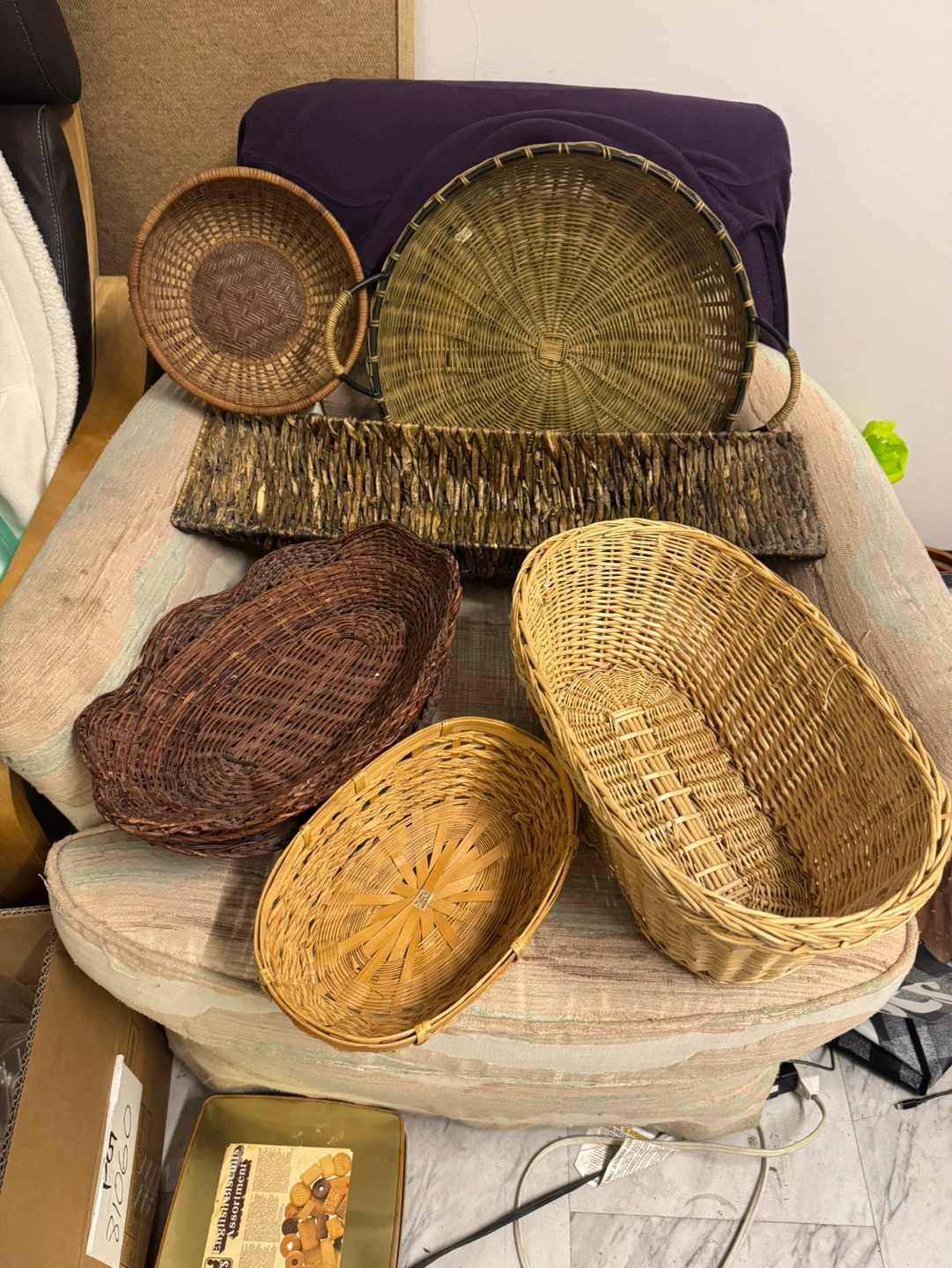 Wicker Baskets and Tray Set
