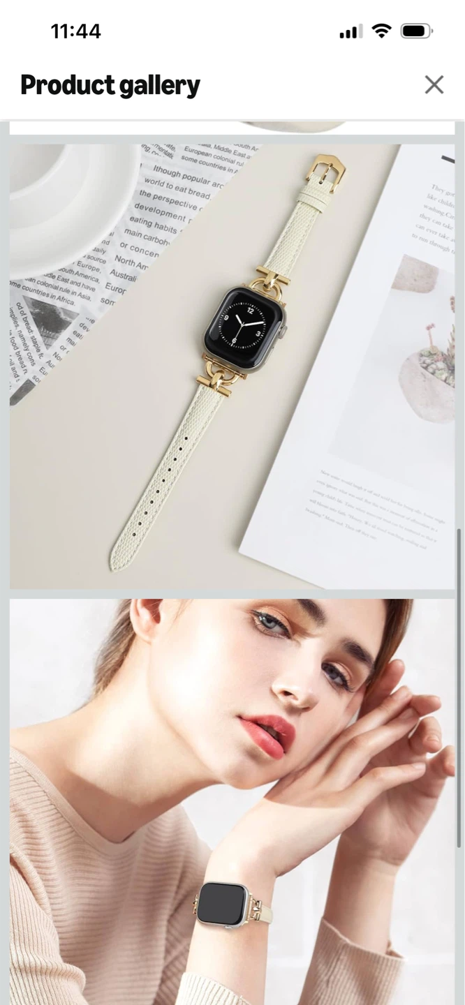 Genuine Leather Watch Band for Apple Watch - Cream & Gold - photo 2